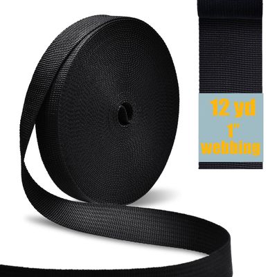 12 Yard Nylon Webbing Strap 1 inch Wide, Durable 1" Webbing Nylon Straps for Dog Leash Pets Collar Backpack, Outdoor Camping Tent Tie Strap DIY Crafts Replacement Lawn Chair Webbing Repair, Black