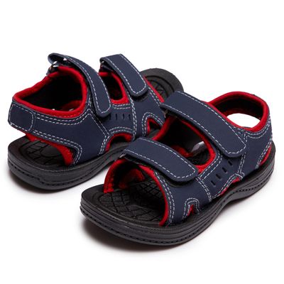 Skysole Double Strap Rugged Sport Sandals for Boys, Rubber Sole Summer Kids Sandals & Water Shoes, Red/9-10 Toddler