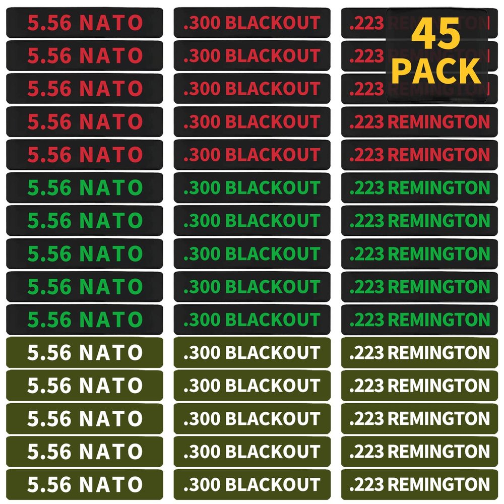 45 Pack Miaozhun Magazine Marking Bands, 5.56 NATO, .223 Remington, .300 Blackout Magazine Caliber Identification