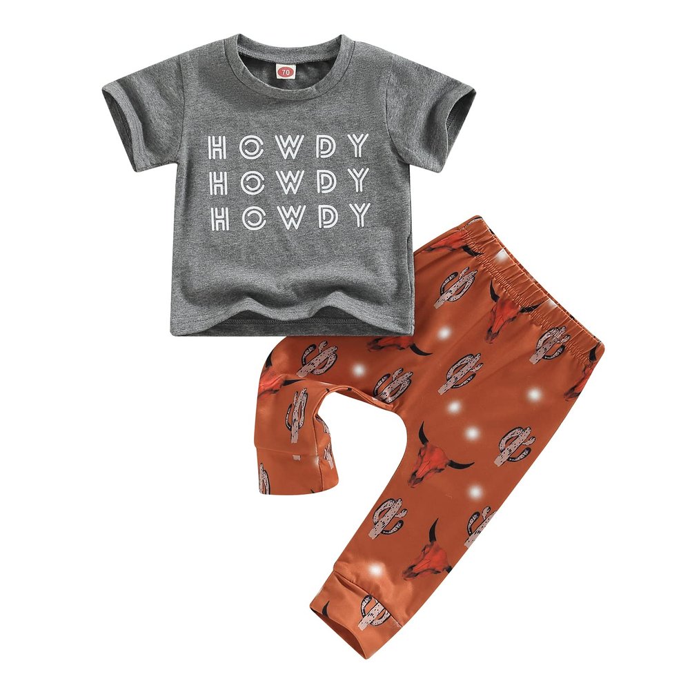 2PCS Clothes Summer Infant Baby Boy Outfits Letter Printed Short Sleeve T-Shirt Tops and Jogger Pants Set (Dark Gray, 12-18 Months)