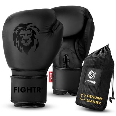FIGHTR Pro Boxing Gloves Made of Genuine Leather | Men and Women | for Boxing, MMA, Muay Thai, Kickboxing & Martial Arts 10 12 14 16 oz | incl. Carrying Bag
