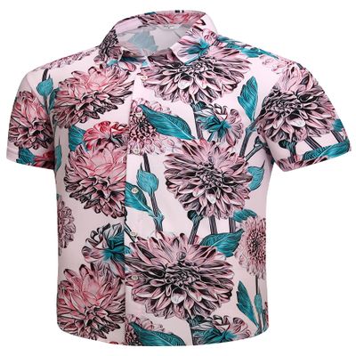 SheLucki Hawaiian Shirt for Men, Unisex Summer Beach Casual Short Sleeve Button Down Shirts, Printed Palmshadow Clothing Flower Pink M