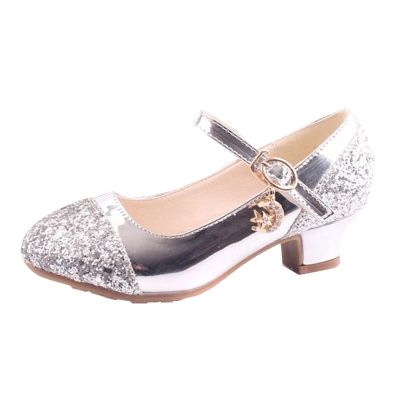 Children Shoes High Heels Girls Princess Single Shoes Dress Shoes Performance Shoes Children Toddler Boy Slippers (Silver, 5.5-6 Years Little Child)