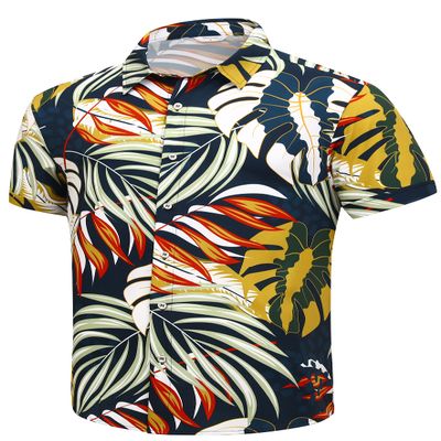SheLucki Hawaiian Shirt for Men, Unisex Summer Beach Casual Short Sleeve Button Down Shirts, Printed Palmshadow Clothing Leaf Green L