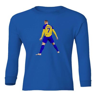 Al NASSR Soccer Ronaldo 7 Siuuu Goal Celebration Youth Long Sleeve T-Shirt (Royal, Youth Small)
