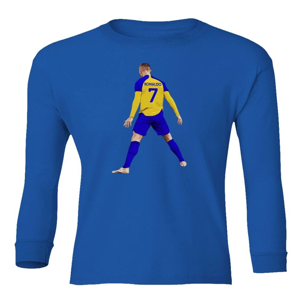 Al NASSR Soccer Ronaldo 7 Siuuu Goal Celebration Youth Long Sleeve T-Shirt (Royal, Youth Small)