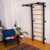 BenchK - Wooden Swedish Ladder Wall Stall Bar - Indoor Chin Up Bar Workout Equipment for Home Exercise, Physical Therapy, Gymnastics, Fitness (WallBars + Fixed Pullup Bar, Black) view 2