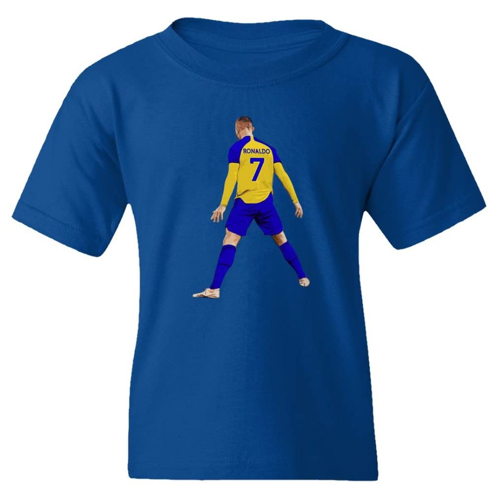 Al NASSR Soccer Ronaldo 7 Siuuu Goal Celebration Youth Unisex T-Shirt (Royal, Youth X-Large)