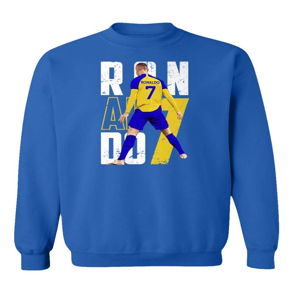 Ronaldo 7 Al NASSR Soccer Siuuu Goal Celebration Unisex Crewneck Sweatshirt (Royal, X-Large)