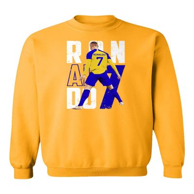 Sheki Apparel Ronaldo 7 Al NASSR Soccer Siuuu Goal Celebration Unisex Crewneck Sweatshirt (Gold, Large)