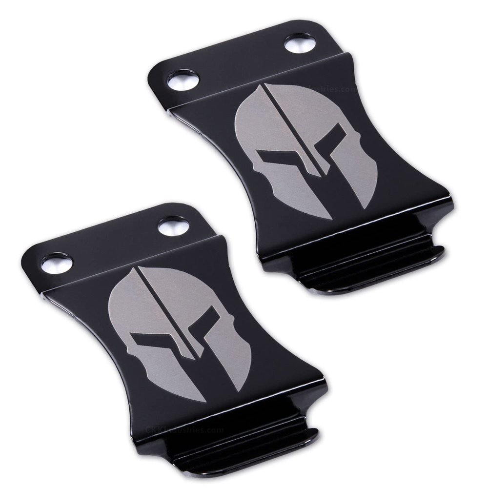 KYDEX Belt Clip for Holsters & Sheaths  (Flush Mount Design - w/Spartan Helmet Engraving) - (Metal) - (Inside-The-Waistband/IWB) - (Fits 1.75in Belts) - (2 Pack)