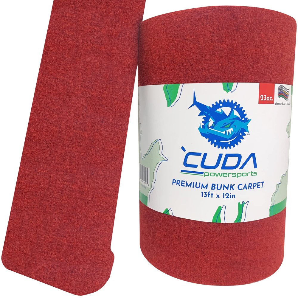 Cuda Boat Trailer Bunk Carpet-Various Sizes with or Without Rustproof Staples-Marine Trailer Bunk Carpet Marine Grade 9 inch 12 inch 18 inch Black Lift Covers Staples (Red (NO Staples), 12in x 13Ft)