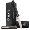 TEKTO F2 Bravo Folding Knife Pocket - D2 Steel Blade, Ceramic Ball Bearings - EDC - Snap, Swift Flip - Camping, Backpacking - 2.4oz (68g), Forged Carbon Handle, Silver Titanium Accents view 1