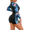 ABOCIW Womens Boyleg Long Sleeve Rashguard Swimsuit Floral Print Athletic One Piece Bathing Suit UPF 50 Zipper Surfing Wetsuit Swimwear Blue Medium view 2