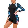 ABOCIW Womens Boyleg Long Sleeve Rashguard Swimsuit Floral Print Athletic One Piece Bathing Suit UPF 50 Zipper Surfing Wetsuit Swimwear Blue Medium view 4