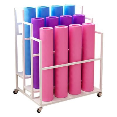LXLZYXSF Gym Commercial Large Yoga Mats Stand Organizer, 3 4 Tiers Foam Roller Storage Trolley with Wheels, Studio Classroom Workout Mats Rack (Color : White, Size : 31.5x23.6x37.4 inch)