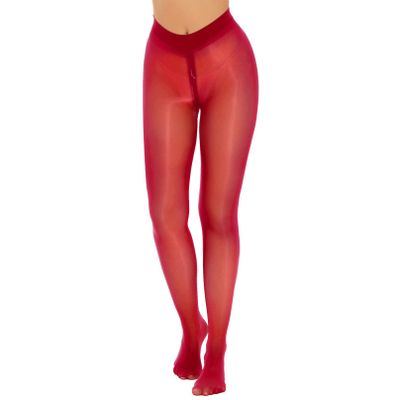 Agoky Women's High Waist Pantyhose Hosiery Seamless Silk Tights With Zipper Crotch - Footed Red Large