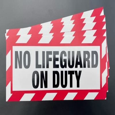(5 Pack) No Lifeguard On Duty Sticker Vinyl Decal 10" X 4" (X5PS175)