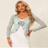 Allegra K Bolero Shrug for Women's Lace Cardigan Tie Front Crop Ruffled Formal Dressy Wedding Shrugs Small Grey view 3