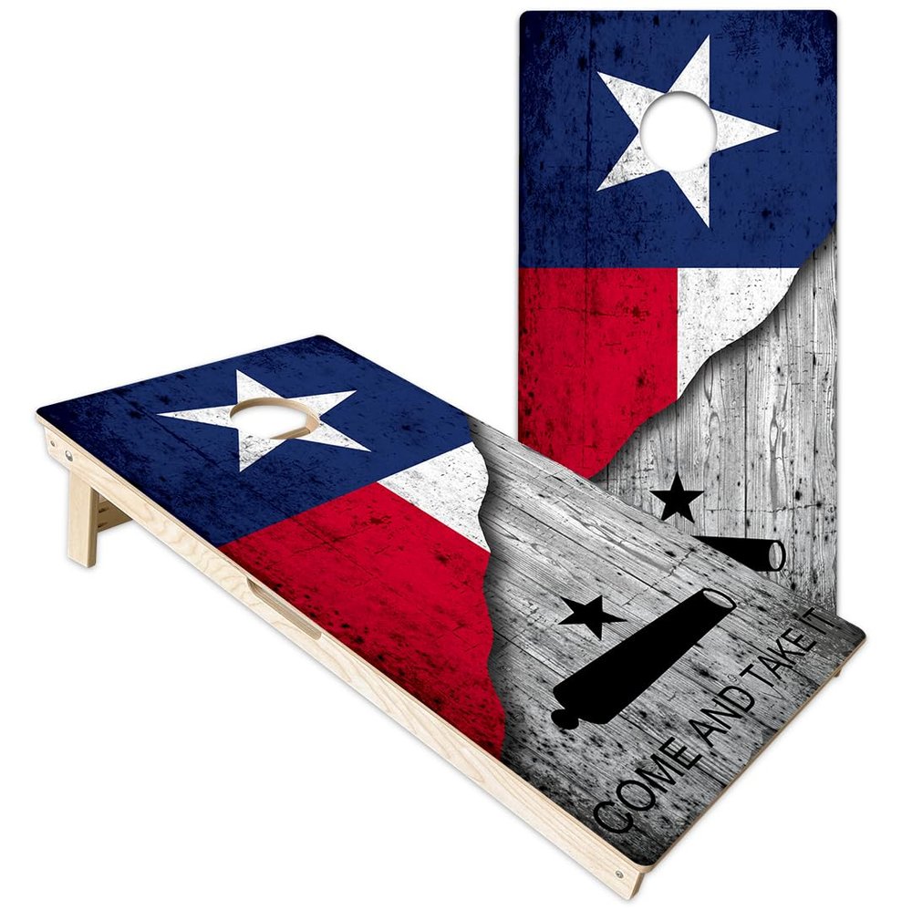 Get Outside Games Texas Flag Distressed Split Come and Take It Wood Grain - 24x48 Full Size Premium Cornhole Boards (Cornhole Boards)