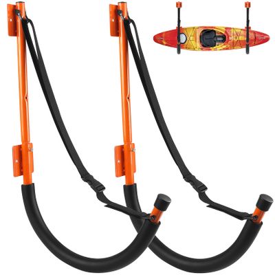 VEITHI Kayak Storage,2 Pack Kayak Wall Mount Orange,Heavy Duty Steel Kayak Storage Rack Holds Up To 100 LBS with EVA Protector for Hanging Bicycle Surfboard Snowboard