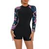 ABOCIW Womens Boyleg Long Sleeve Rashguard Swimsuit Floral Print Athletic One Piece Bathing Suit UPF 50 Zipper Surfing Wetsuit Swimwear Pink Large view 1