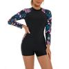 ABOCIW Womens Boyleg Long Sleeve Rashguard Swimsuit Floral Print Athletic One Piece Bathing Suit UPF 50 Zipper Surfing Wetsuit Swimwear Pink Large view 3