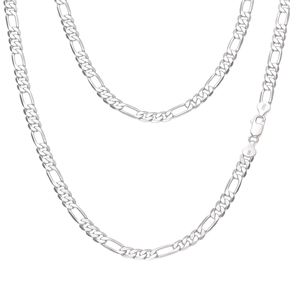 ASDULL 925 Sterling Silver 5mm Figaro Link Chain Necklace for Men Women Diamond Cut Silver Link Chain 16 Inches