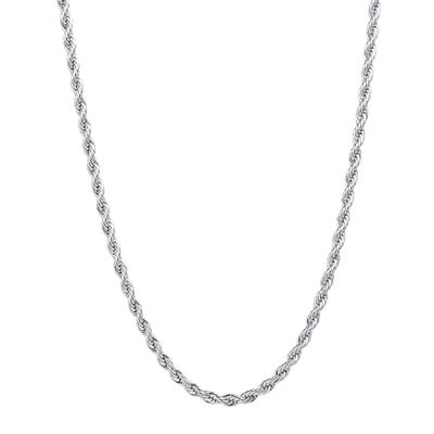 Fiusem Silver Tone Chain Necklace for Men, 2mm Stainless Steel Rope Chain for Men and Women, Silver Tone Necklace 28 Inch