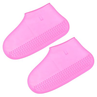 PATIKIL L Foldable Waterproof Silicone Shoe Cover, Reusable Non-Slip Overshoes Rain Shoes Covers Protectors Galoshes for Outdoor Rain Snow, Pink 1 Pair