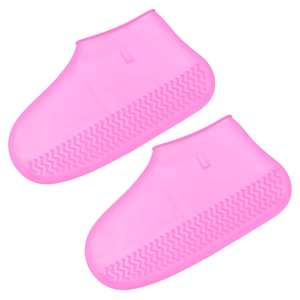 PATIKIL L Foldable Waterproof Silicone Shoe Cover, Reusable Non-Slip Overshoes Rain Shoes Covers Protectors Galoshes for Outdoor Rain Snow, Pink 1 Pair