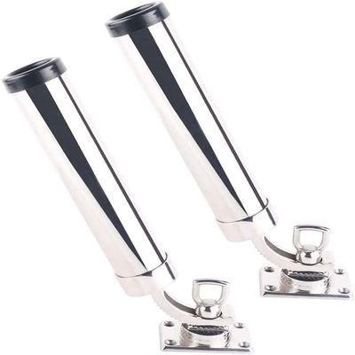 360 Adjustable Fishing Rod Holder Boat Stainless Steel Rod Holder Deck Mount Rectangular Base for Marine Yacht Boat Camper RV (Set of 2)