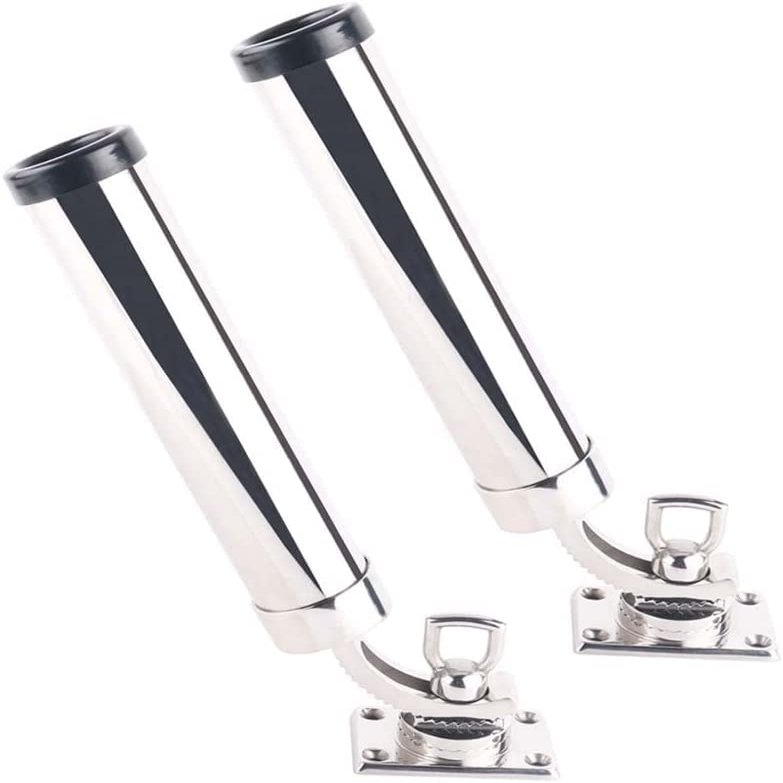 360 Adjustable Fishing Rod Holder Boat Stainless Steel Rod Holder Deck Mount Rectangular Base for Marine Yacht Boat Camper RV (Set of 2)