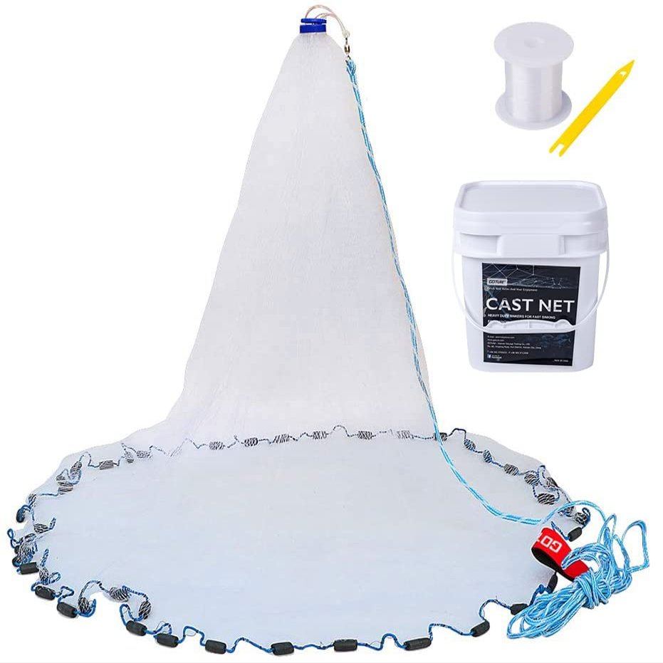 Goture American Fishing Cast Net,Casting Nets Freshwater Saltwater for Bait Fish Shrimp Trap 3ft/4ft/6ft/7ft/8ft/10ft/12ft Radius 1/4 3/8 inch Mesh Size,Throw Fishing Castnet