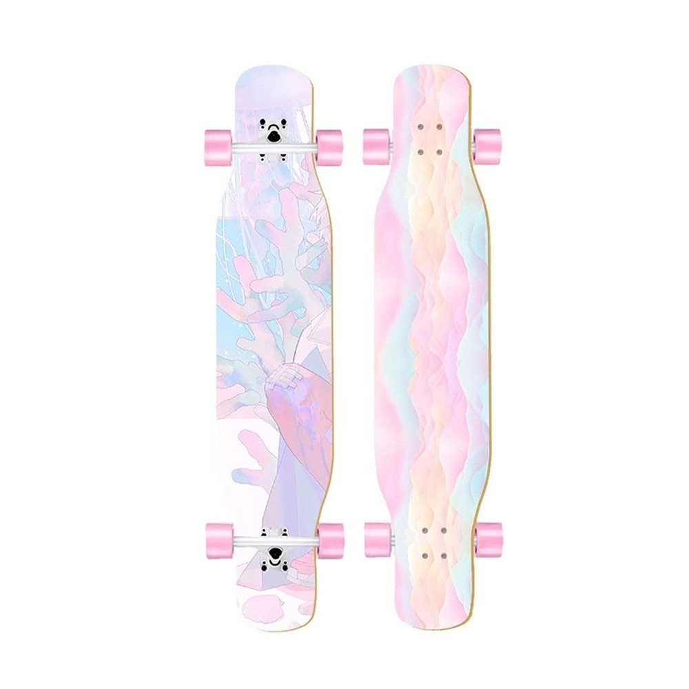 47 Inches Skateboard Longboard Drop Through Long Boards, Skateboard 7 Layer Maple Wood Skate Board Deck Long Board Cruiser for Kids Adults, Beginners Boys Girls Teens (Color : J)