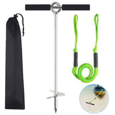 BALAVA 18" Sand Anchor,Shallow Water Sand Anchor with Ground Anchor Screw Auger,316 Stainless Steel Boat Sand Anchor with Removable Handle,for Boats, Jet Skis, PWCs, Pontoon,Include Bungee Line