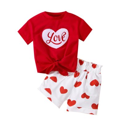 Kids Toddler Baby Girls Valentine's Day Spring Summer Print Cotton Short Sleeve Tshirt Baby Girl (Red, 4-5 Years)