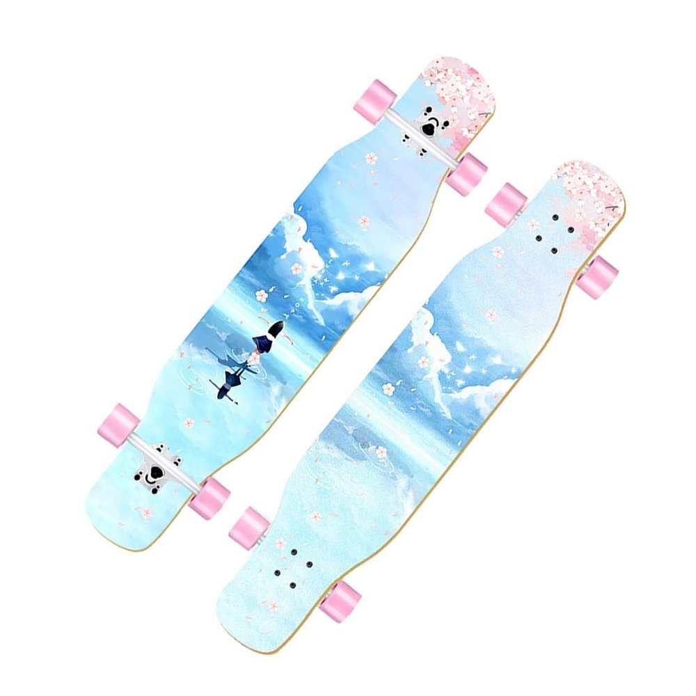 Skateboard Cruiser 7 Layer Maple Skate Board Deck Long Boards Skateboard for Girls Boys, Longboard 47 Inch Drop Through Longboards Complete for Beginners Kids Adults Teens (Color : Style K)
