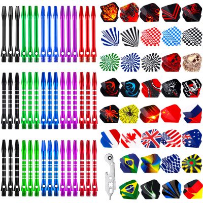 Leitee 30 Pcs Aluminum Dart Shafts for Steel Tip 50 mm 53 mm Dart Stems Accessories with 30 Rubber Rings 120 Replacement Flights and 1 Wrench for Outdoor Indoor Sports(Multicolor)