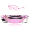 Fanny Pack Holographic with Heart Sunglasses,Waterproof Adjustable Belts Crossbody Waist Bag for Women Men Daily Wear, Bachelor Party (Peach pink) view 1