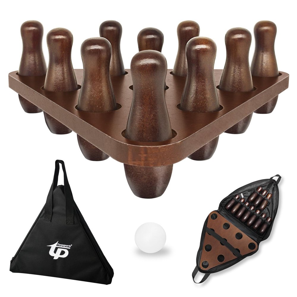 TORPSPORTS Tabletop Shuffleboard Bowling Pin Set Portable Shuffleboard Bowling Pin Game,Solid Wood Shuffleboard Bowling Curling Games- Easy Carry