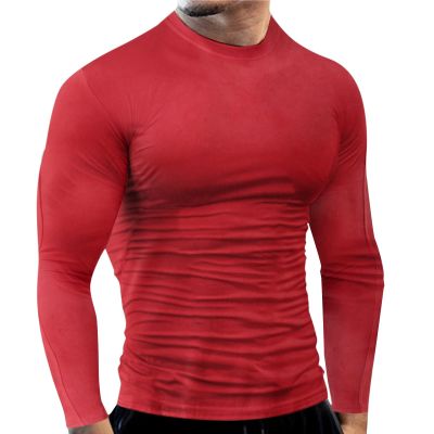 Men's Athletic Long Sleeve Compression Shirts Mens Base Layer Athletic Workout Shirt Compression Shirts Sport T Shirts(Red,XL)