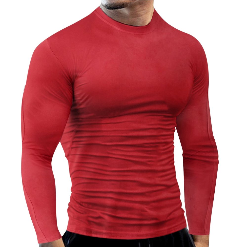 Men's Athletic Long Sleeve Compression Shirts Mens Base Layer Athletic Workout Shirt Compression Shirts Sport T Shirts(Red,XL)