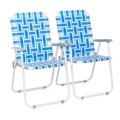 UDeuxff Folding Beach Chair,2 Pcs Steel Tube Camping Chair for Camping,Beach,Fishing,Picnic,Yard, Garden (Blue & White)