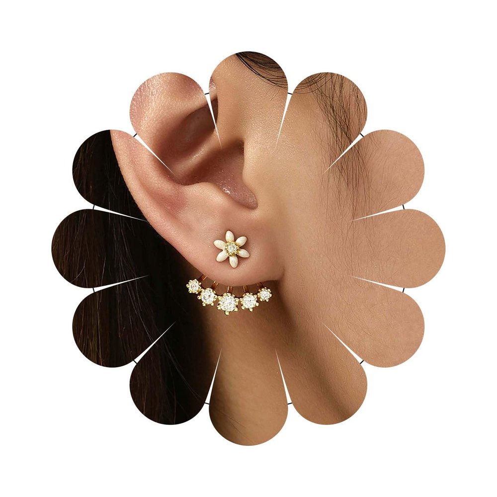 Erimberate Bohemian Daisy Flower Ear Jacket Earrings Gold Crystal Flower Studs Earrings Rhinestone Flower Earrings Two Ways Front Back Earrings Jewelry for Women