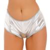 Agoky Women's Shiny Metallic Hollow Out Booty Shorts Low Rise Open Back Boxer Shorts Dance Bottoms Silver Large view 1