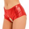 Agoky Women's Shiny Metallic Hollow Out Booty Shorts Low Rise Open Back Boxer Shorts Dance Bottoms Red Small view 1