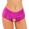 Agoky Women's Shiny Metallic Hollow Out Booty Shorts Low Rise Open Back Boxer Shorts Dance Bottoms Hot Pink Small view 1