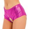 Agoky Women's Shiny Metallic Hollow Out Booty Shorts Low Rise Open Back Boxer Shorts Dance Bottoms Hot Pink Small view 2