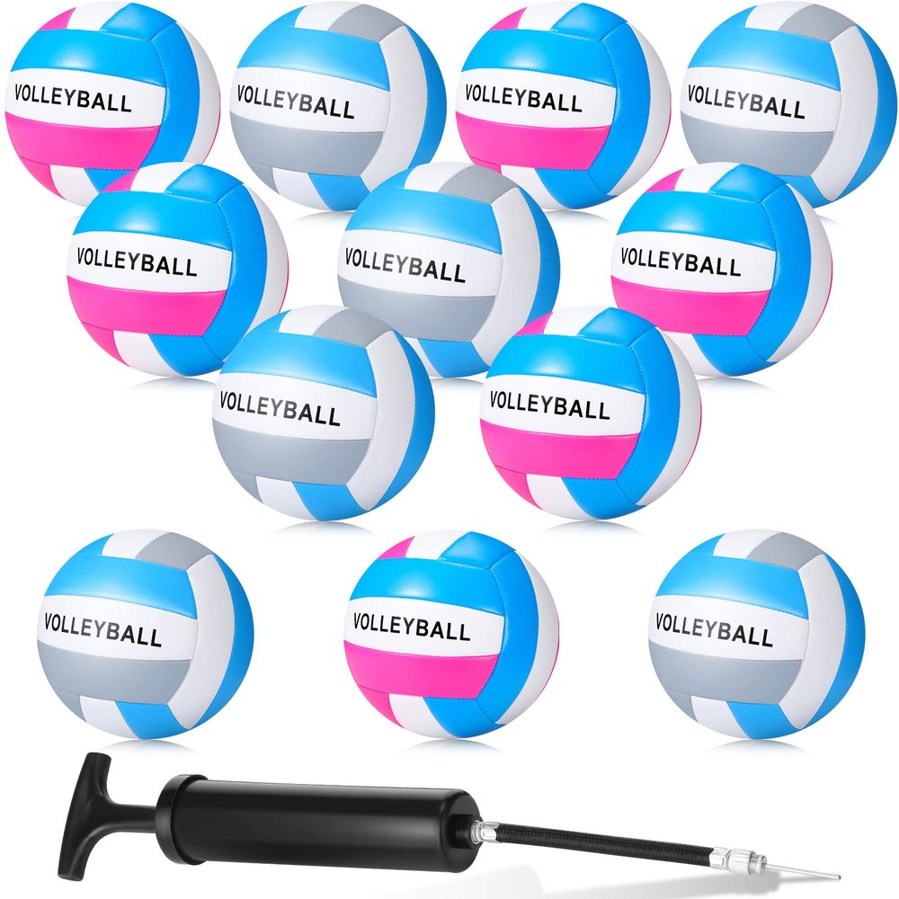 12 Pcs Volleyball Official Size 5 Waterproof Soft Volleyball Kit Beach Volley Ball Pool Volley Balls for Beginner Teenager Adult Indoor Outdoor Beach Training Equipment (Blue, White, Pink, Gray)